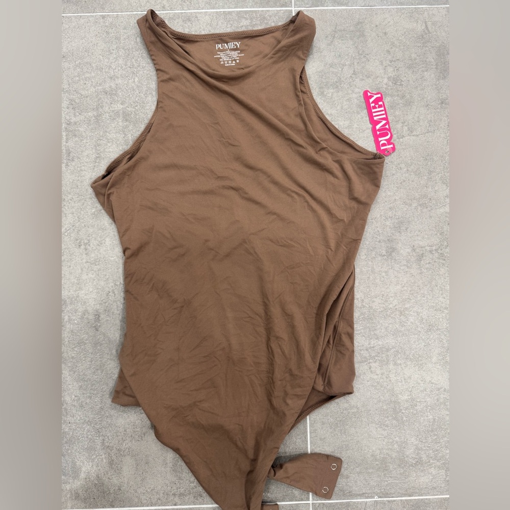 Pumley Brown Sleeveless Bodysuit - Slim Fit